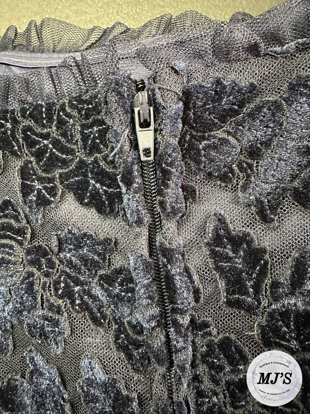 City Studio Navy Floral Lace Mesh Top Size 1 Velvet Floral Pattern